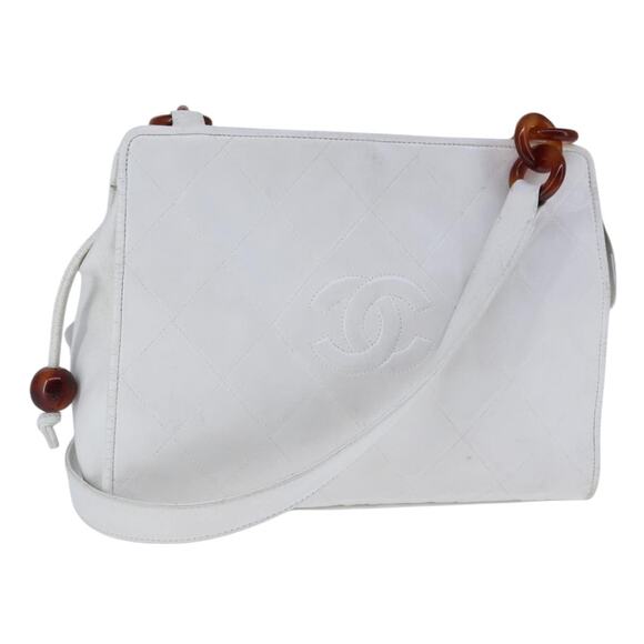 CHANEL Matelasse Shoulder Bag Leather White CC - Picture 1 of 16